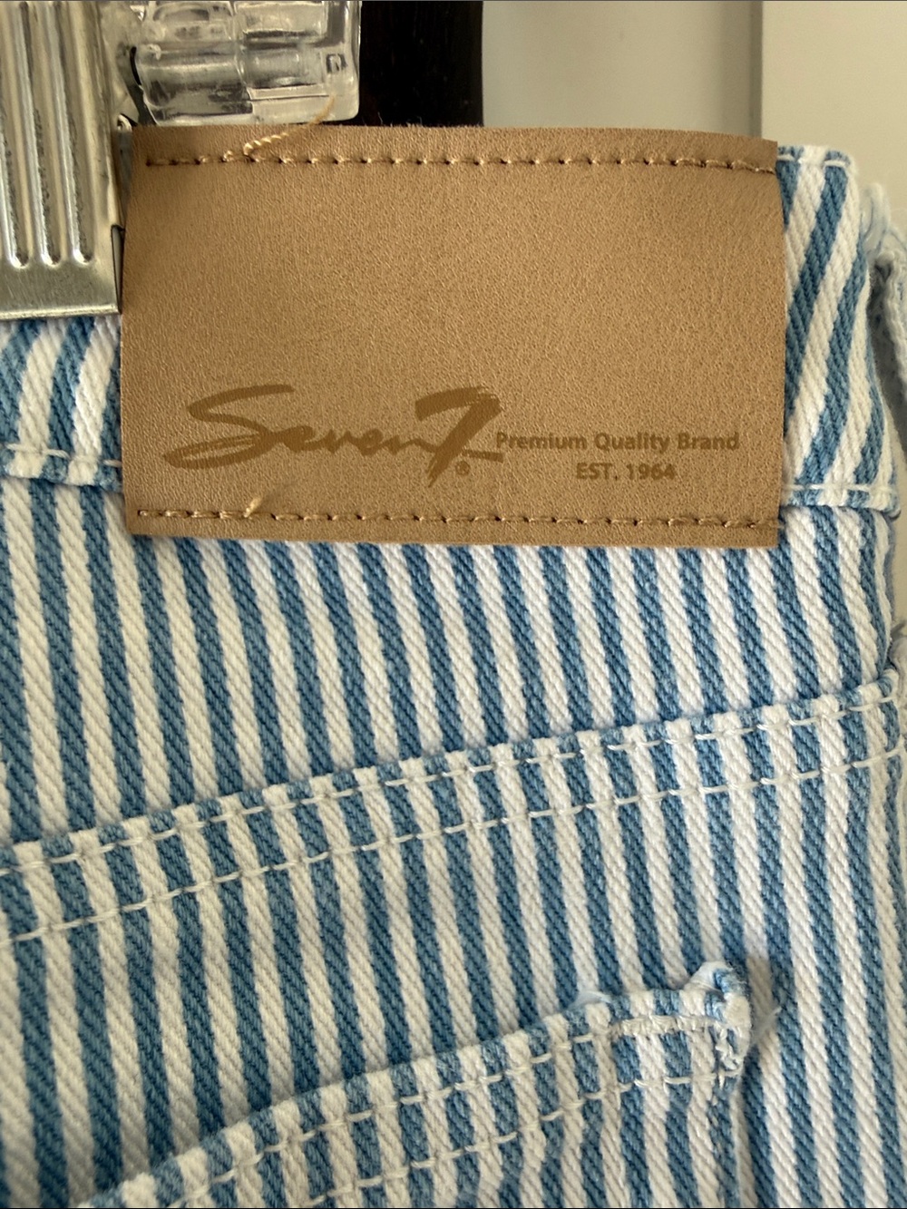 Seven7 for all mankind Light Blue and White Pinstripe Straight-Leg Jeans